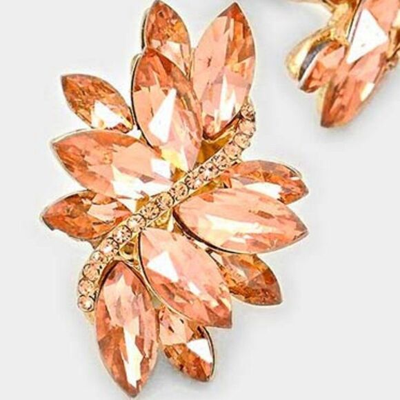 Swirl Peach Marquise Crystal Clip On Earrings NWT - Picture 3 of 6